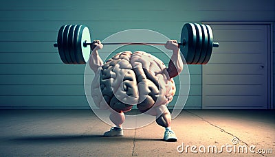 The brain lifts the barbell. AI Generated Stock Photo