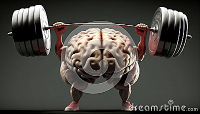 The brain lifts the barbell. AI Generated Stock Photo