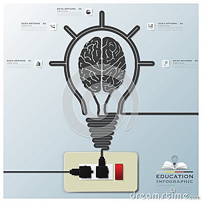 Brain Light Bulb Electric Line Education Infographic Background Vector Illustration