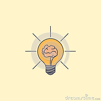 brain in a light bulb fild outline icon. Element of idea and solutions for mobile concept and web apps. Fild outline icon for webs Stock Photo