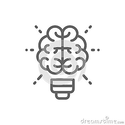 Brain and light bulb, innovation, creative idea line icon. Vector Illustration