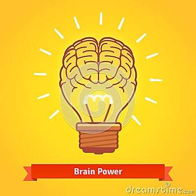 Brain lights up with powerful idea like a bulb Vector Illustration