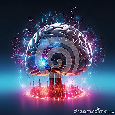 Brain, logo, neural networks, modern technology Stock Photo