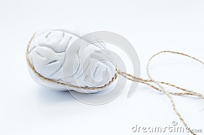 Brain in a loop or rope lasso lariat, riata. Brain model, wrapped rope or catch or hunt rope loop. Concept for headhunters, HR, Stock Photo