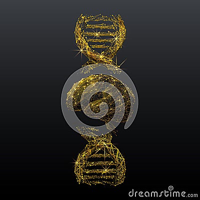 Brain and DNA spiral gold low poly wireframe illustration Vector Illustration