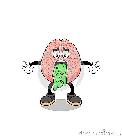 brain mascot cartoon vomiting Vector Illustration