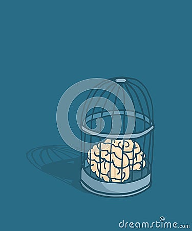 Brain or mind caged in birdcage Vector Illustration