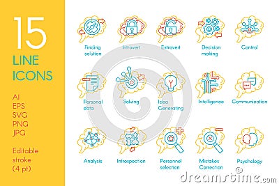 Brain mind function collection icon set vector Vector Illustration