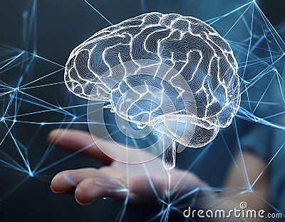 Brain and neural network illustrations representing intelligence and knowledge, symbolizing cognition, thinking, and mental Cartoon Illustration