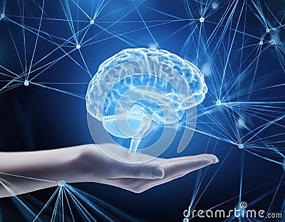 Brain and neural network illustrations representing intelligence and knowledge, symbolizing cognition, thinking, and mental Cartoon Illustration