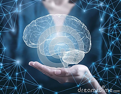 Brain and neural network illustrations representing intelligence and knowledge, symbolizing cognition, thinking, and mental Cartoon Illustration