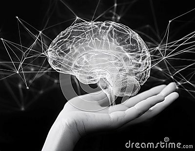 Brain and neural network illustrations representing intelligence and knowledge, symbolizing cognition, thinking, and mental Cartoon Illustration