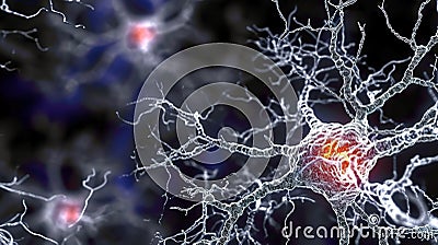 Brain neuron cells and synapses. Medical concept of scientific research in brain neurobiology Stock Photo