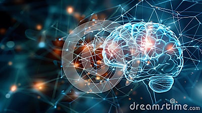 Brain neuronal network with interconnected nodes and synapse Cartoon Illustration
