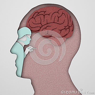 Brain neurons synapse, anatomy, head profile, Stock Photo