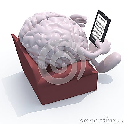 Brain organ reading a electronic book Cartoon Illustration