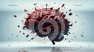 Brain Overload: Exploring the Complexity of Mental Health and Neurology through Cognitive Explosion Cartoon Illustration