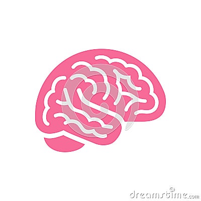 Brain pink color side view icon, intellect symbol Vector Illustration