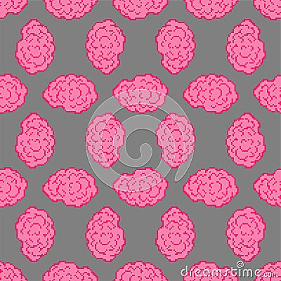 Brain pixel art pattern seamless 8 bit. Brains pixelated background. vector texture Vector Illustration