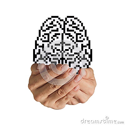 Brain pixel icon sign Stock Photo