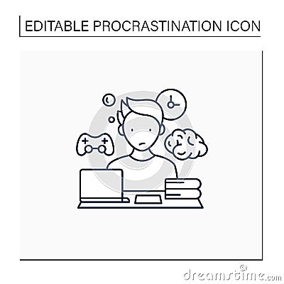 Brain procrastination line icon Vector Illustration