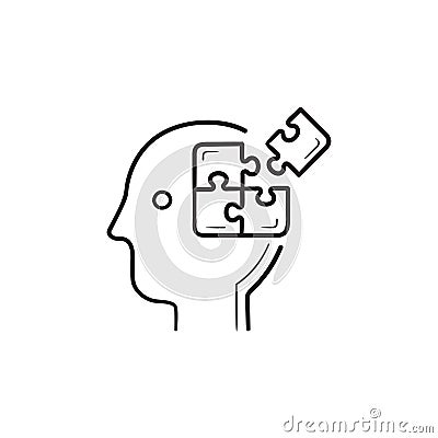 Brain puzzle hand drawn outline doodle icon. Vector Illustration