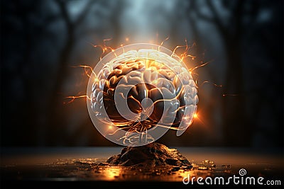 The brain, a receptor of knowledge, bathed in illuminating light Stock Photo
