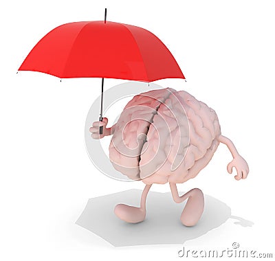 Brain with red umbrella Cartoon Illustration