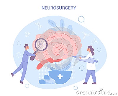 Brain research, neurology and neurosurgery concept. Doctor standing Vector Illustration