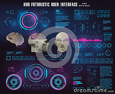 Brain scanning accurate facial recognition biometric technology. HUD medical virtual graphic touch user interface Stock Photo