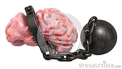 Brain with shackle, 3D rendering Stock Photo