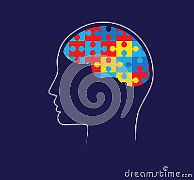 Brain-shaped puzzles. Blue background Stock Photo