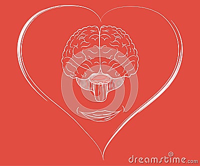 Brain with a smile in the heart Stock Photo