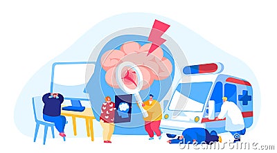 Brain Stroke, Apoplexy, Insult Attack Concept. Ambulance Hospitalize Patient Character to Clinic Vector Illustration