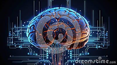 Brain surrounded by circuit boards. Relationship between brain and circuits. Brain controlling circuits Stock Photo