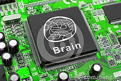 Brain symbol on computer chip Stock Photo