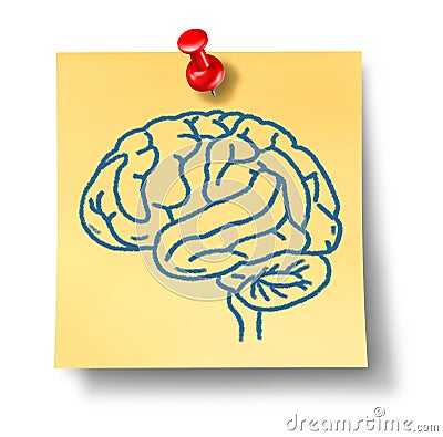 Brain symbol on yellow office note Stock Photo