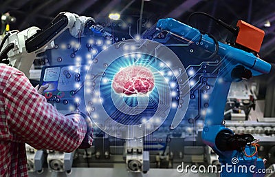 Brain technology ai cycle control robot the manufacturing industry robots and mechanical Stock Photo