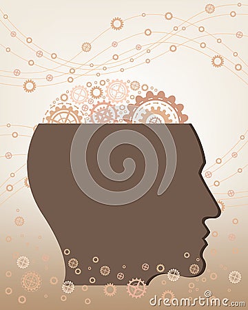 Brain and think with head and gear Vector Illustration