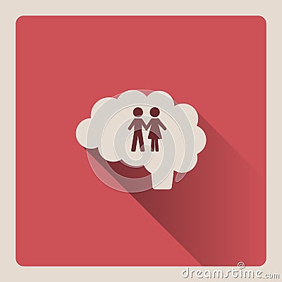 Brain thinking of the couple illustration on red background with shade Vector Illustration