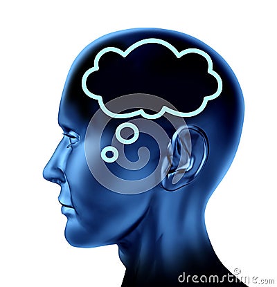 Brain thought with word bubble Stock Photo