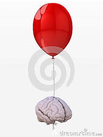 Brain tied to a balloon that flies Cartoon Illustration