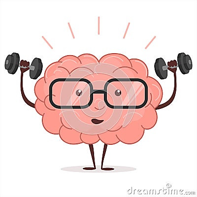 Brain training with dumbbells and glasses. Vector Vector Illustration