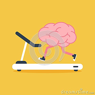 Brain training with treadmill running flat design. Creative idea concept Cartoon Illustration