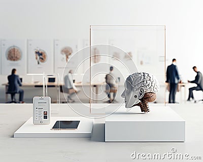 A brain training workshop in a tech-enabled room, individuals using apps and devices to enhance problem-solving skills Cartoon Illustration