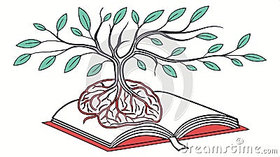 Brain tree in book, knowledge rooted in mind and learning, Vector Design, Generative AI Vector Illustration