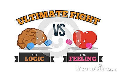 Brain Versus Heart. Logic Versus Feeling. Conceptual Vector Illustration Stock Photo