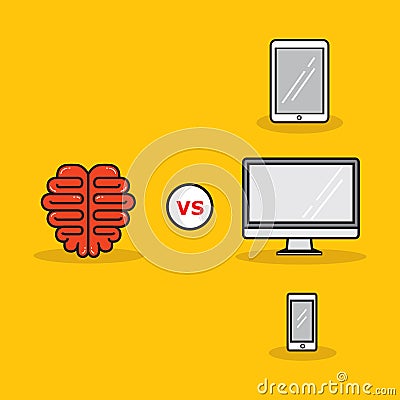 brain versus technology. Vector illustration decorative design Vector Illustration