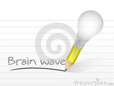 Brain wave written with a light bulb idea pencil Cartoon Illustration