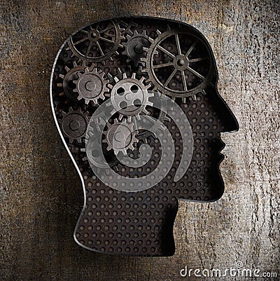 Brain work concept: gears and cogs from old metal Stock Photo